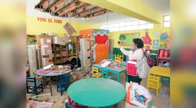 Techo de plantel en Arequipa, en la zona de Bustamante y Rivero, cayó y estuvo a punto de causar una tragedia.