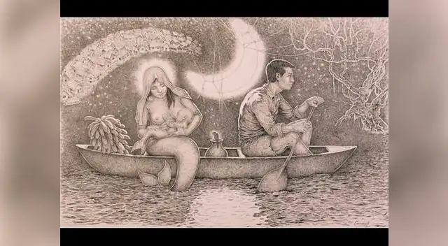 La huida de Belén, cuadro en papel y tinta china de Gino Ceccarelli.