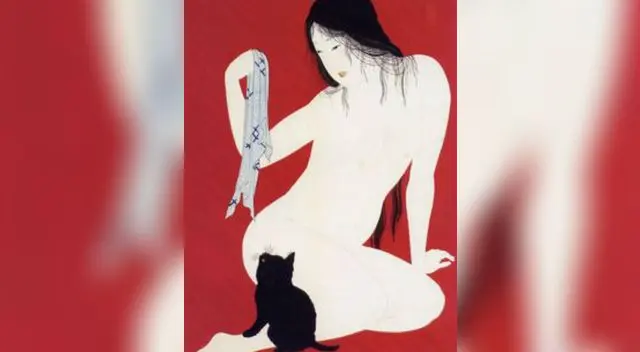 Mujer desnuda y su gato.