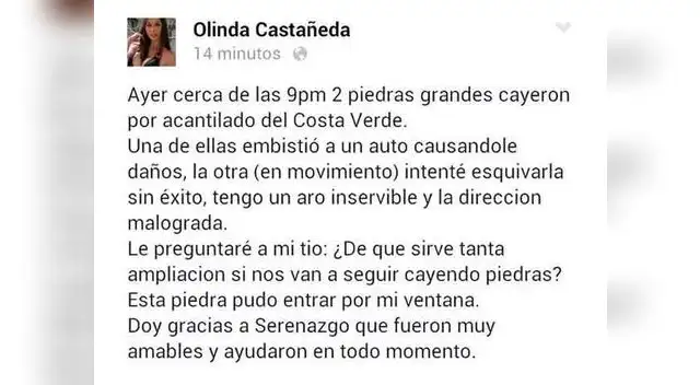 A través de su cuenta de Facebook expresó y exigió a las autoridades a tomar medidas ante el caso