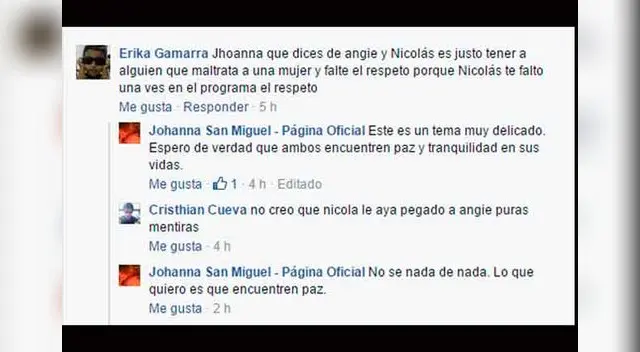 Johanna responde en Facebook. 