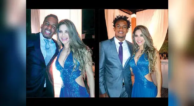 Modelo se luce con conocidos futbolistas de la selección. 