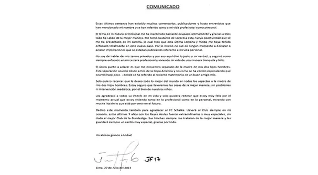 Este fue el mensaje que publicó en su red social. Este fue el mensaje que publicó en su red social.