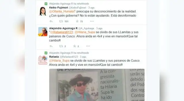 Captura de imagen del retuit de Aguinaga.