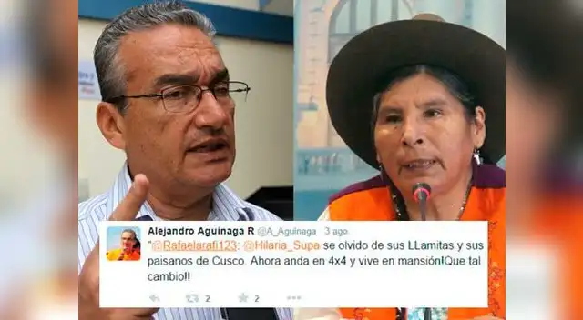 Alejandro Aguinaga y su retuit racista. Hilaria Supa podría llevar su queja a la Comisión de Ética.