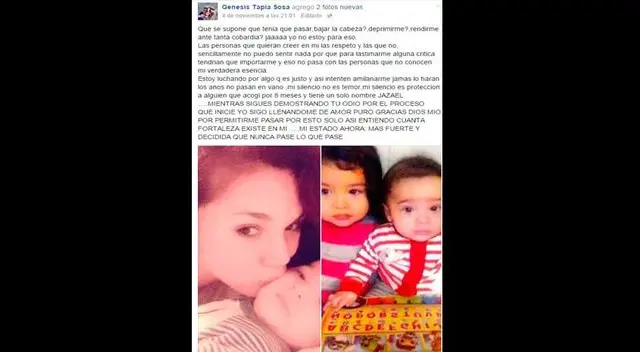 El mensaje que compartió Génesis en sus redes. El mensaje que compartió Génesis en sus redes.