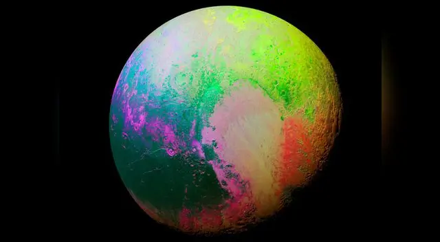 Curiosa imagen de Plutón, hecha con datos de los principales elementos de su superficie. Curiosa imagen de Plutón, hecha con datos de los principales elementos de su superficie.