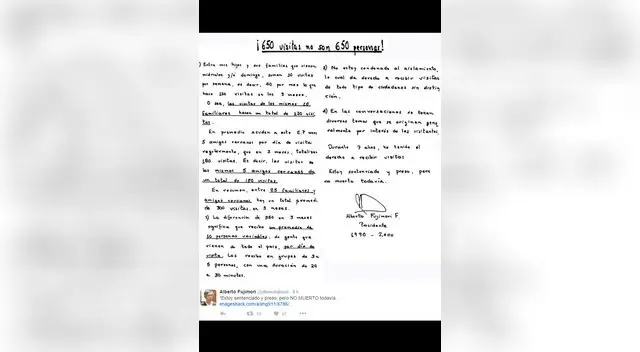 Carta de Alberto Fujimori. Carta de Alberto Fujimori.
