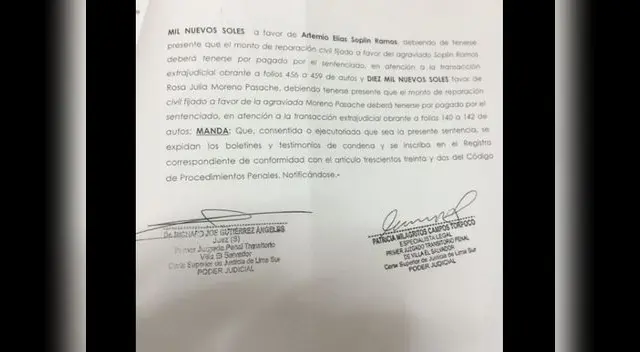 Sentencia contra Gino Pesarresi. Sentencia contra Gino Pesarresi.