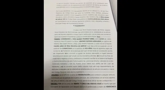 Sentencia contra Gino Pesarresi. Sentencia contra Gino Pesarresi.
