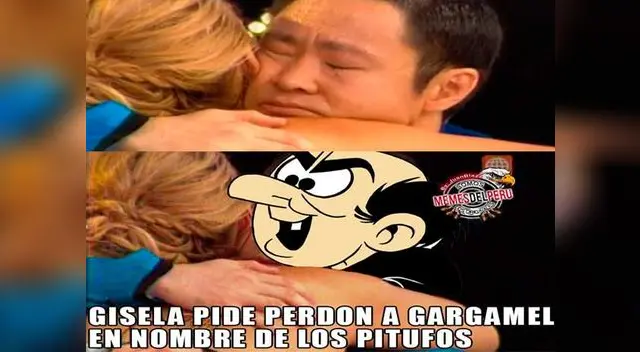 Gisela abraza a Kenji y usuarios lo comparan con Gargamel. Gisela abraza a Kenji y usuarios lo comparan con Gargamel.