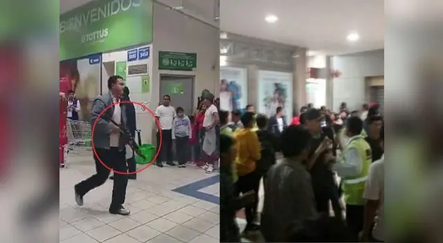 Grabaron a un sujeto con una escopeta dentro de Tottus. Grabaron a un sujeto con una escopeta dentro de Tottus.