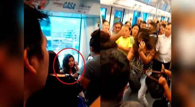 La joven fue arrastrada del asiento para que se pare. 