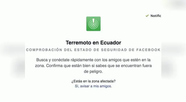 Facebook lanzó sistema tras terremoto en Ecuador.