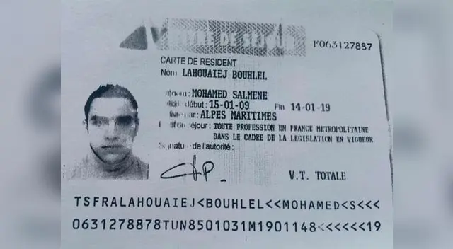 Esta es la identificación que encontró la policía sobre el autor del atentado en Niza
