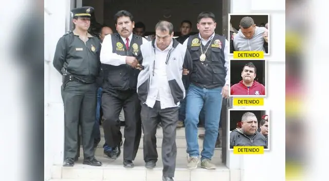 Jorge Alejandro Gutiérrez, quien intentó engañar a la policía haciéndose pasar como vigilante, es trasladado. Al lado, los otros tres capturados