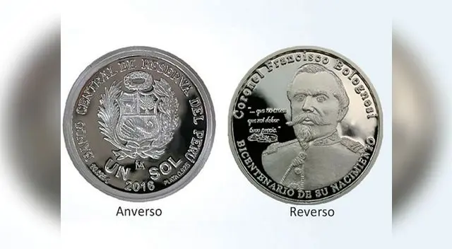 Moneda emitida por el BRC sobre Francisco Bolognesi