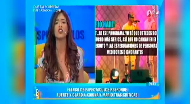 La conductora no dudó en mandar su chiquita a Mario Hart y Korina