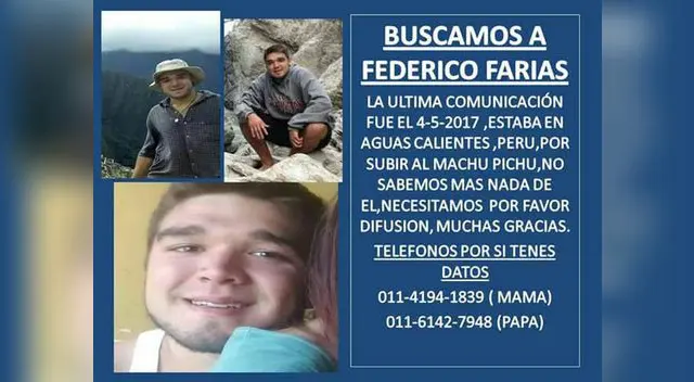 Familia busca a turista argentino Federico Farías en Lima