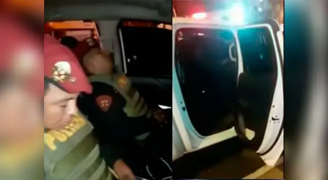 Policías descansaban plácidamente en patrullero