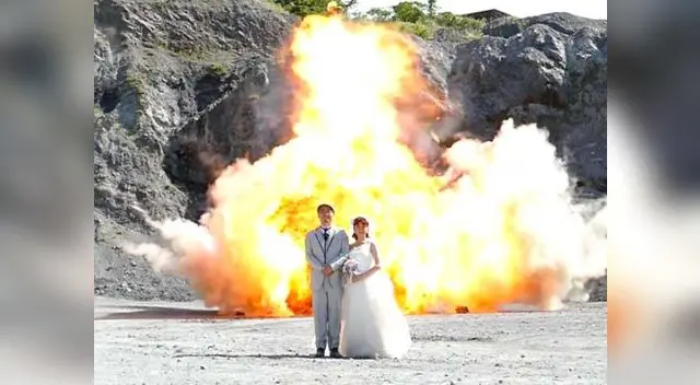 Pareja japonesa celebra su matrimonio con una sesión de fotos 'explosiva Pareja japonesa celebra su matrimonio con una sesión de fotos 'explosiva