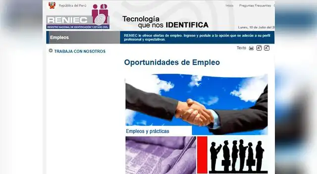 Reniec ofrece trabajo con sueldos de hasta S/6,000 en Lima y provincia