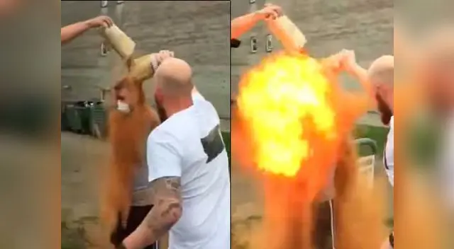 Momento en que joven danés está envuelto en fuego