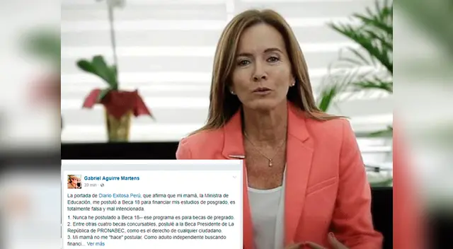 Hijo de ministra Martens desmiente que postuló a Beca 18