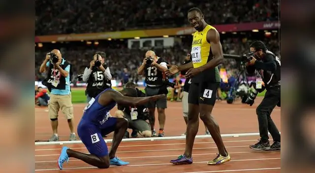 Gutlin hizo una reverencia a Bolt, tras ganar la prueba Gutlin hizo una reverencia a Bolt, tras ganar la prueba