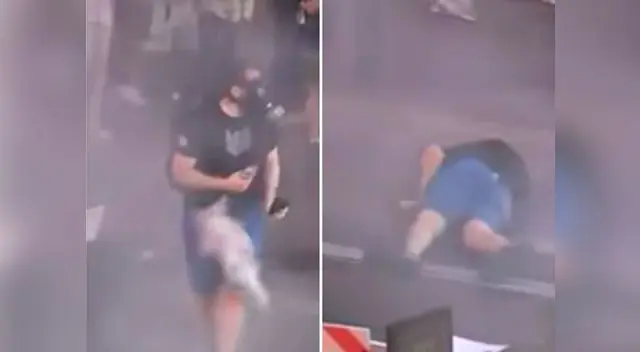 Joven que se encontraba en medio de una protesta es reducido de un golpe en la entrepierna Joven que se encontraba en medio de una protesta es reducido de un golpe en la entrepierna