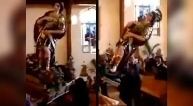 Santo cae durante procesión y provoca todo tipo de reacciones en los devotos Santo cae durante procesión y provoca todo tipo de reacciones en los devotos