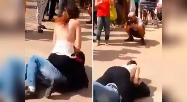 Joven golpea la cara de su acosar con sus pechos Joven golpea la cara de su acosar con sus pechos