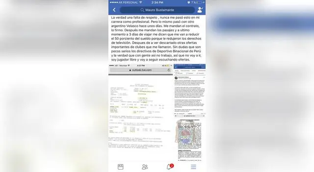 Este el Facebook de Bustamante donde hace su denuncia