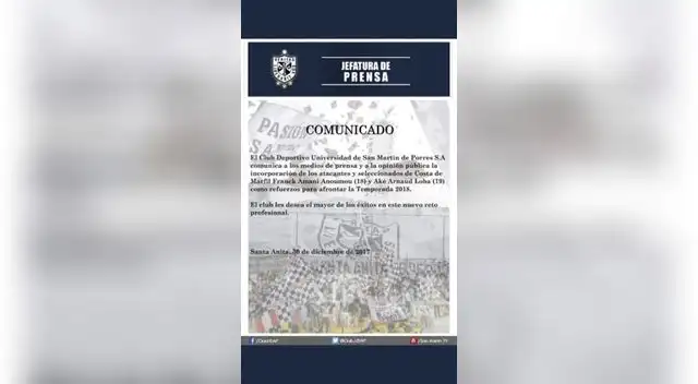 Asi anunciaron en el Facebook la contratación de los jugadores marfileños Asi anunciaron en el Facebook la contratación de los jugadores marfileños