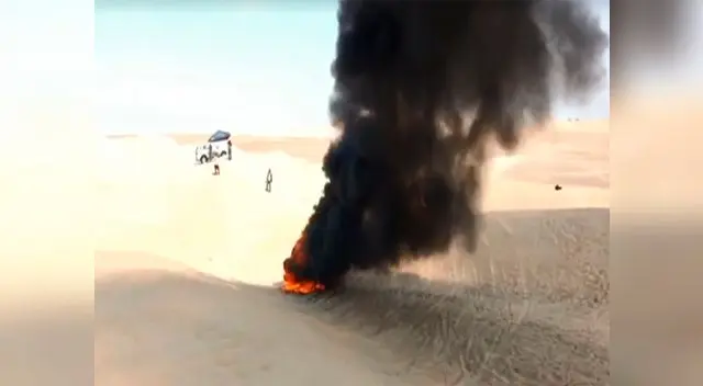 El auto de la competidora del Dakar 2018 se incendió en pleno desierto de Pisco. 