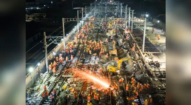 1500 trabajadores chinos construyen nuevas vías de trenes en solo 9 horas 