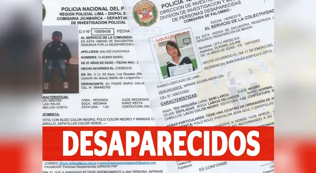 Más niños desaparecen en Huancayo y las regiones de Arequipa y Puno