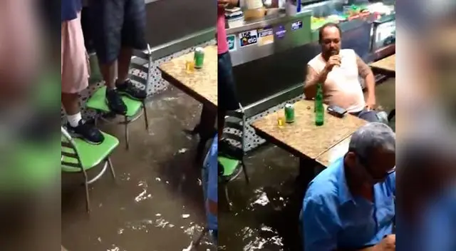Hombres se vuelven viral por extraña reacción en un bar inundándose 