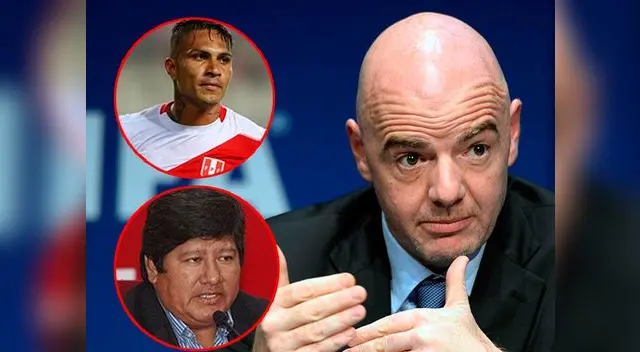Paolo Guerrero, Gianni Infantino y Edwin Oviedo