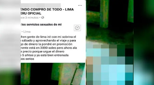 Sujeto ofrecía los servicios sexuales de su sobrina de 5 años en Facebook Sujeto ofrecía los servicios sexuales de su sobrina de 5 años en Facebook