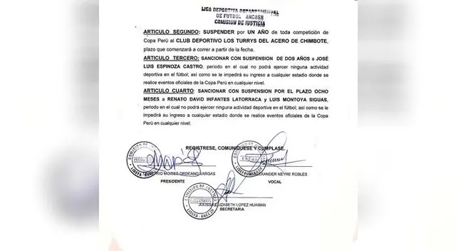 Resolucion de la sanción a los Turrys