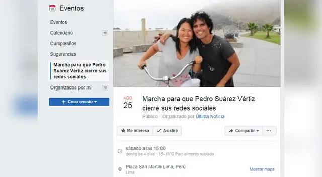 Usuarios convocan marcha para que Pedro Suárez Vértiz deje sus redes sociales 