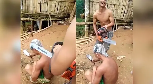 Joven usó motosierra para cortar cabello Joven usó motosierra para cortar cabello
