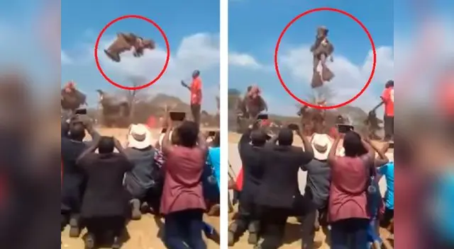 Hombre flota durante ritual de magia negra en África Hombre flota durante ritual de magia negra en África