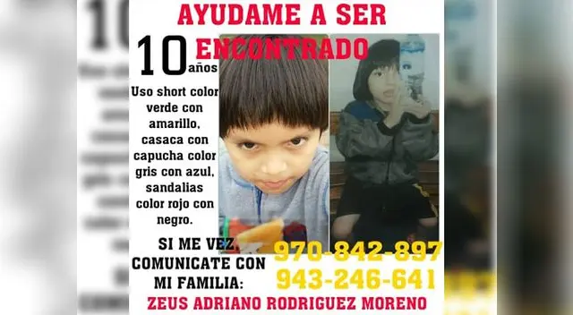 Zeus Adriano Rodriguez Moreano se perdió hace cuatro días en el pasaje Magallanes en El Agustino Zeus Adriano Rodriguez Moreano se perdió hace cuatro días en el pasaje Magallanes en El Agustino