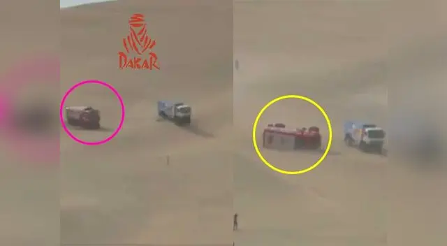 Camión se volcó en plena competencia de la tercera etapa del Dakar 2019