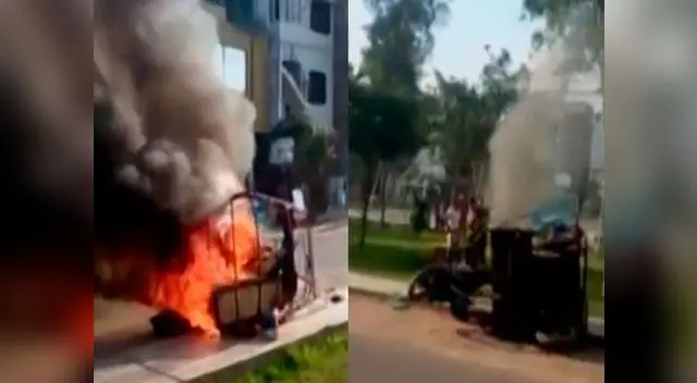 Vecinos queman mototaxi de delincuentes 
