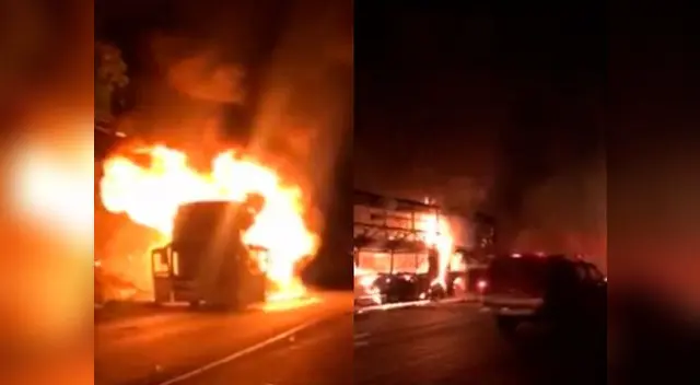 Bus se incendió en plena carretera central Bus se incendió en plena carretera central