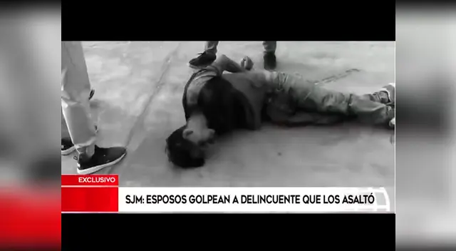 Esposos propinan brutal golpiza a ladrón que quería robarles en SJM