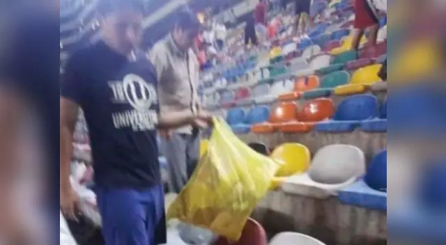 Universitario: hinchas limpiaron el Estadio Monumental luego de la Noche Crema